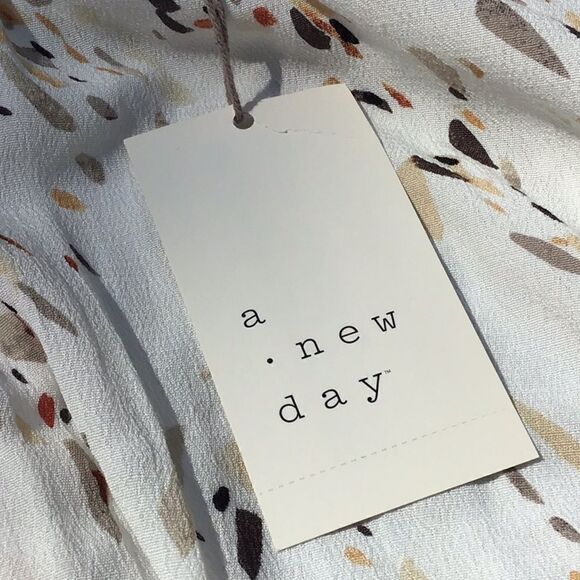 A New Day White Earth Tone Splatter Print Long Sleeve Ruffle Hem Dress NEW - Picture 14 of 16